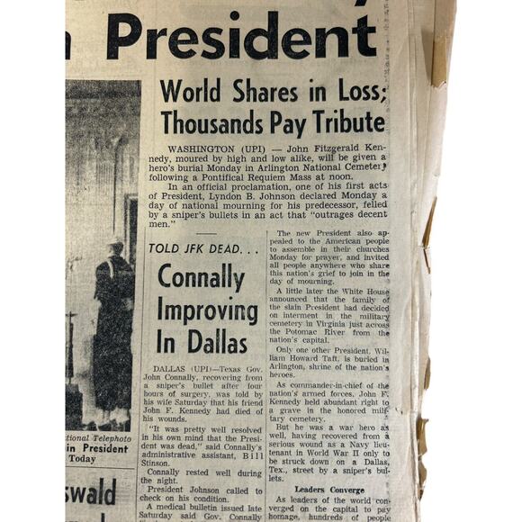 Vintage Newspaper Kennedy Funeral Set Nov 24,1963 Collectable - Picture 4 of 7